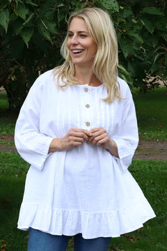Dawsmere Button Linen Top White