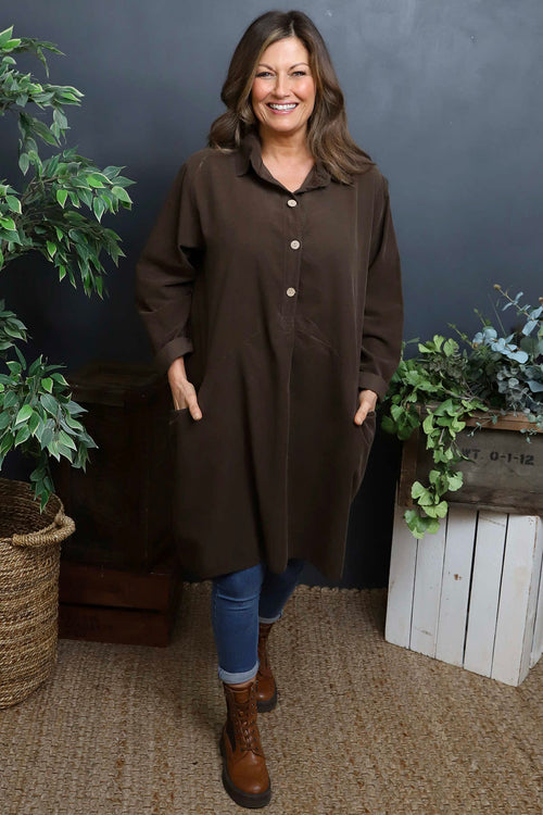 Lizzie Needlecord Button Tunic Cocoa