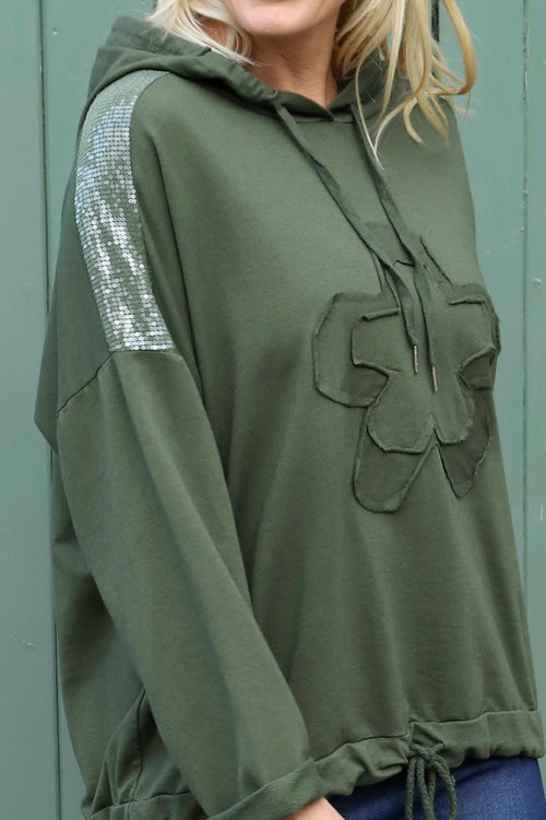 Betsy Flower Patch Hooded Cotton Top Khaki - Image 3