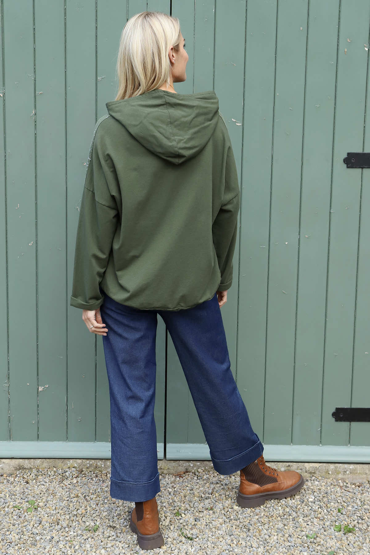 Betsy Flower Patch Hooded Cotton Top Khaki