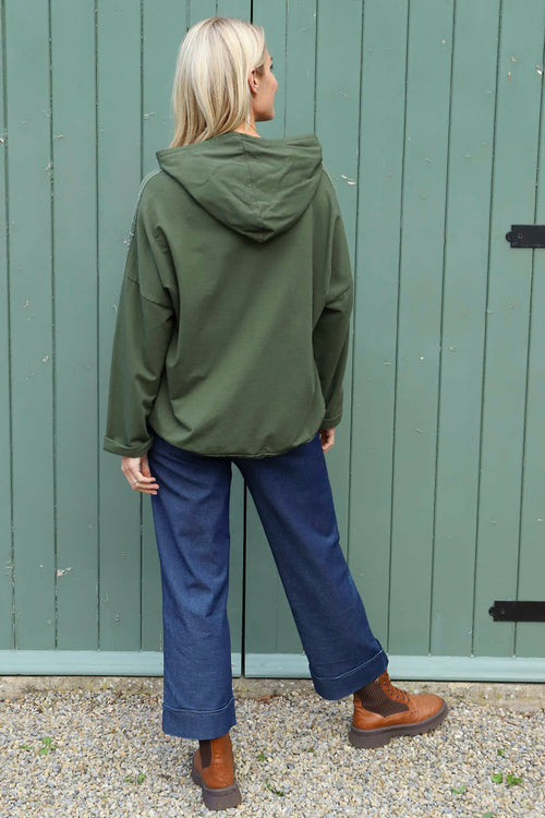 Betsy Flower Patch Hooded Cotton Top Khaki - Image 4