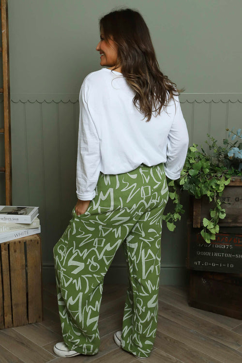 Nina Print Cotton Trousers Olive - Image 4