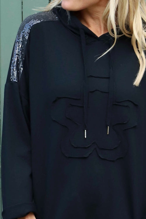 Betsy Flower Patch Hooded Cotton Top Black - Image 3