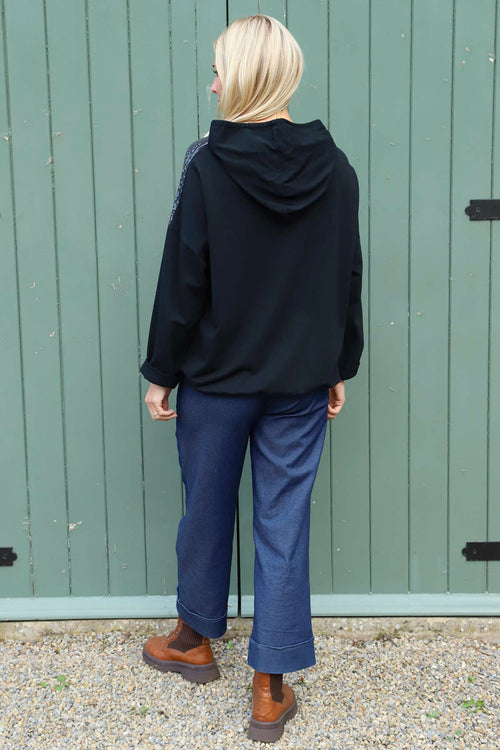 Betsy Flower Patch Hooded Cotton Top Black - Image 4