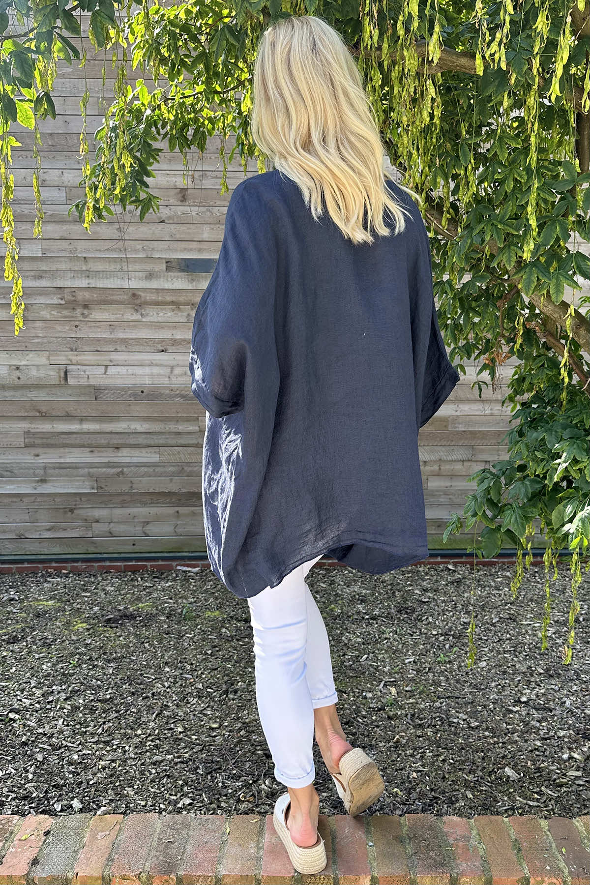 Angela Pocket Linen Top Navy