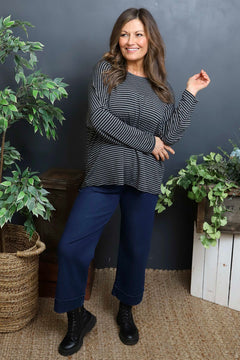 Frances Stripe Sweat Top Mid Grey