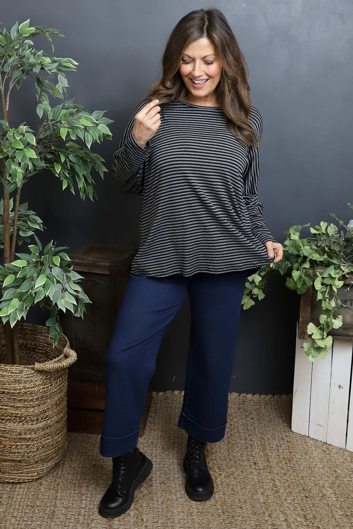 Frances Stripe Sweat Top Mid Grey