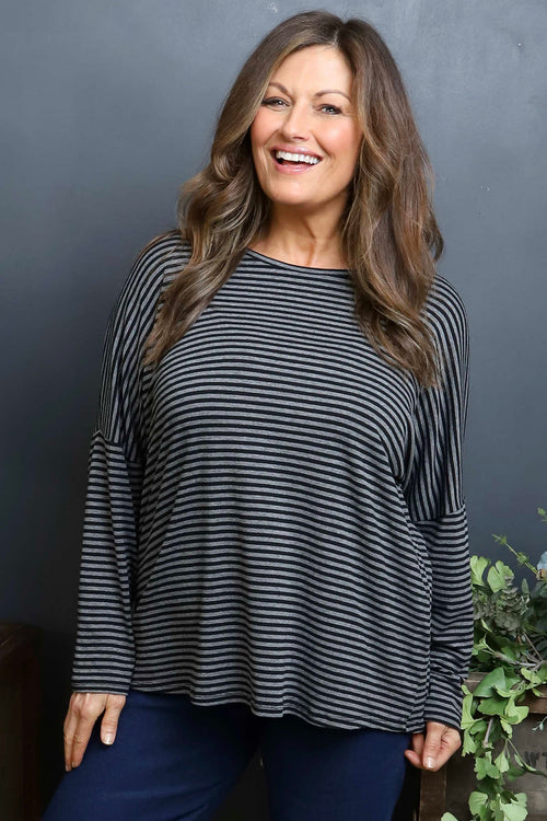 Frances Stripe Sweat Top Mid Grey - Image 3