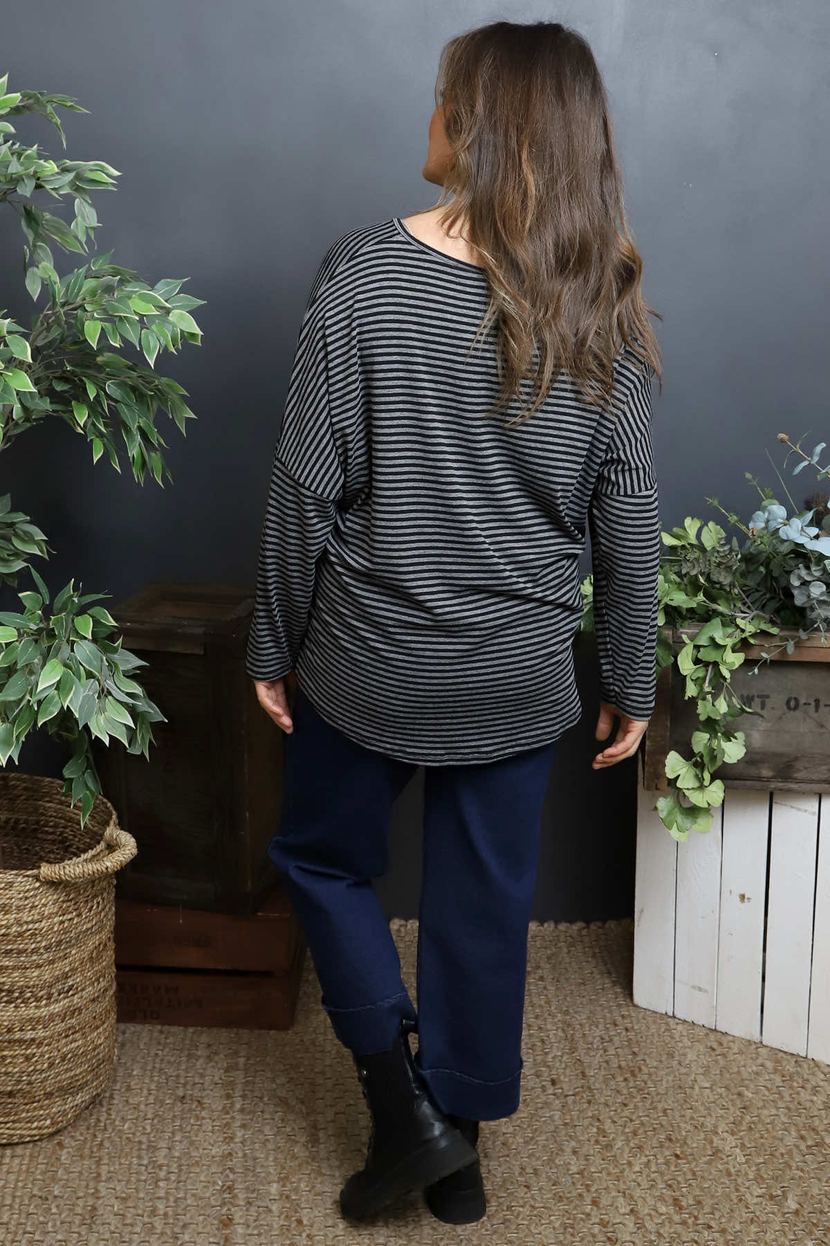 Frances Stripe Sweat Top Mid Grey