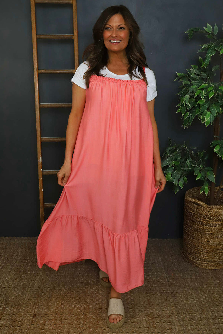 Zennor Strap Dress Coral