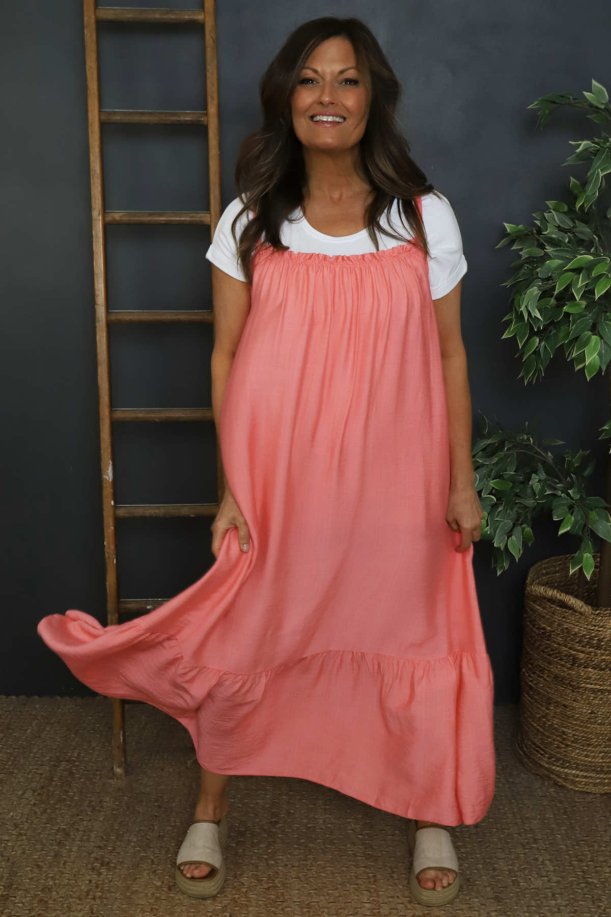 Zennor Strap Dress Coral