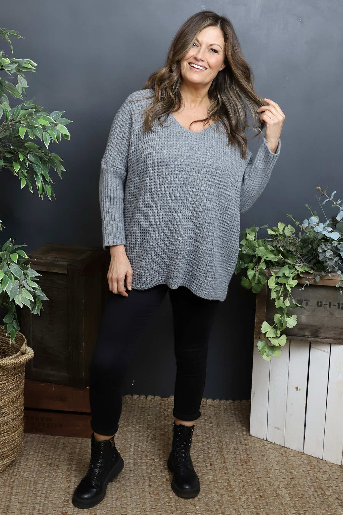 Albertina Waffle Jumper Mid Grey