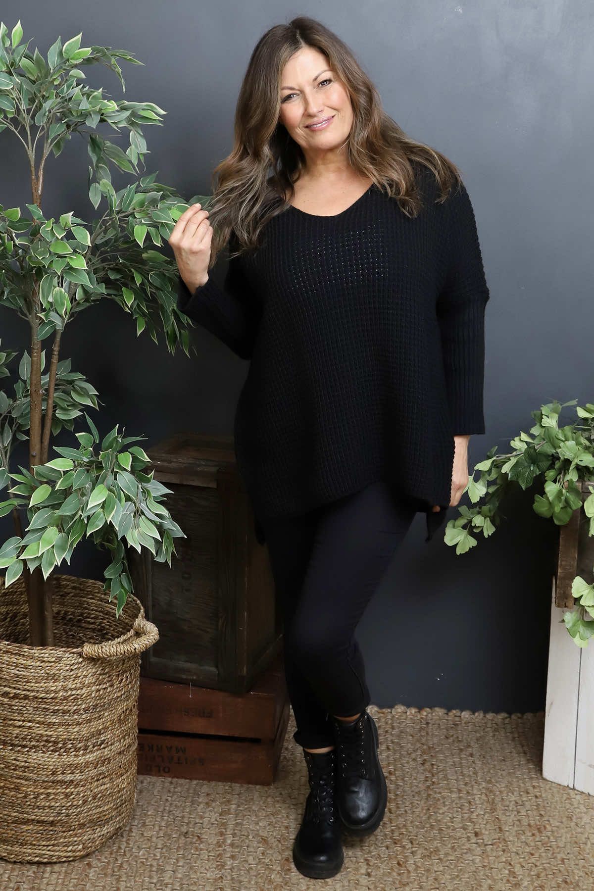 Albertina Waffle Jumper Black