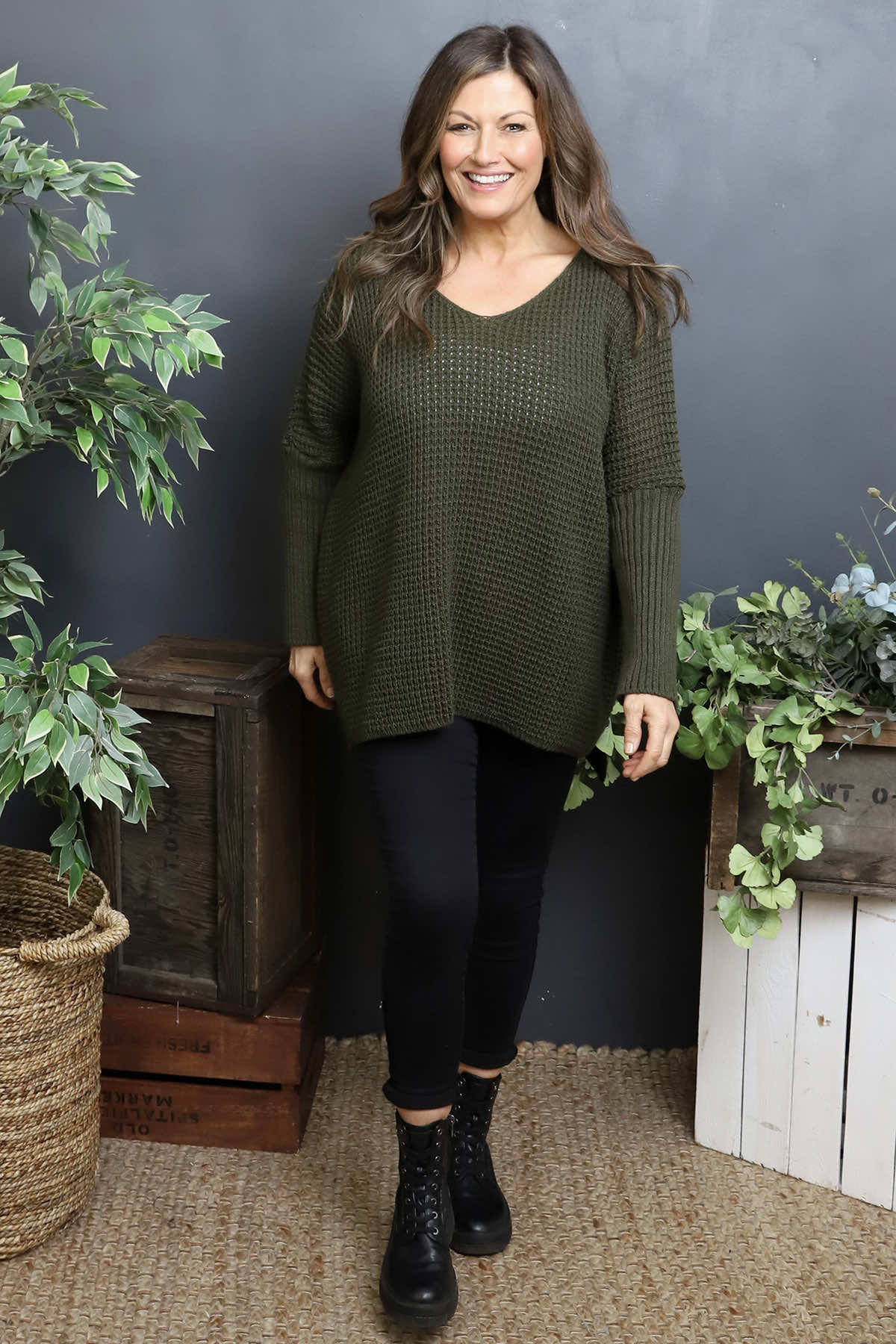 Albertina Waffle Jumper Khaki