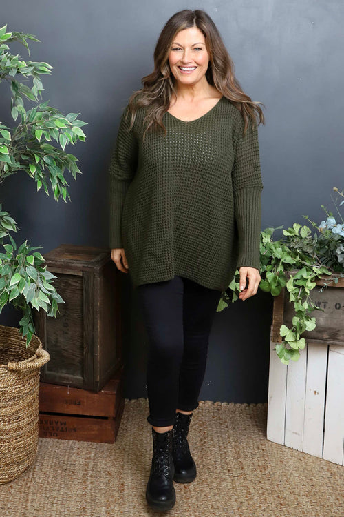 Albertina Waffle Jumper Khaki - Image 3