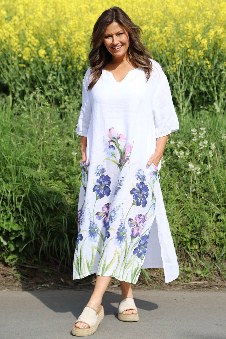 Lyla Floral Linen Dress White