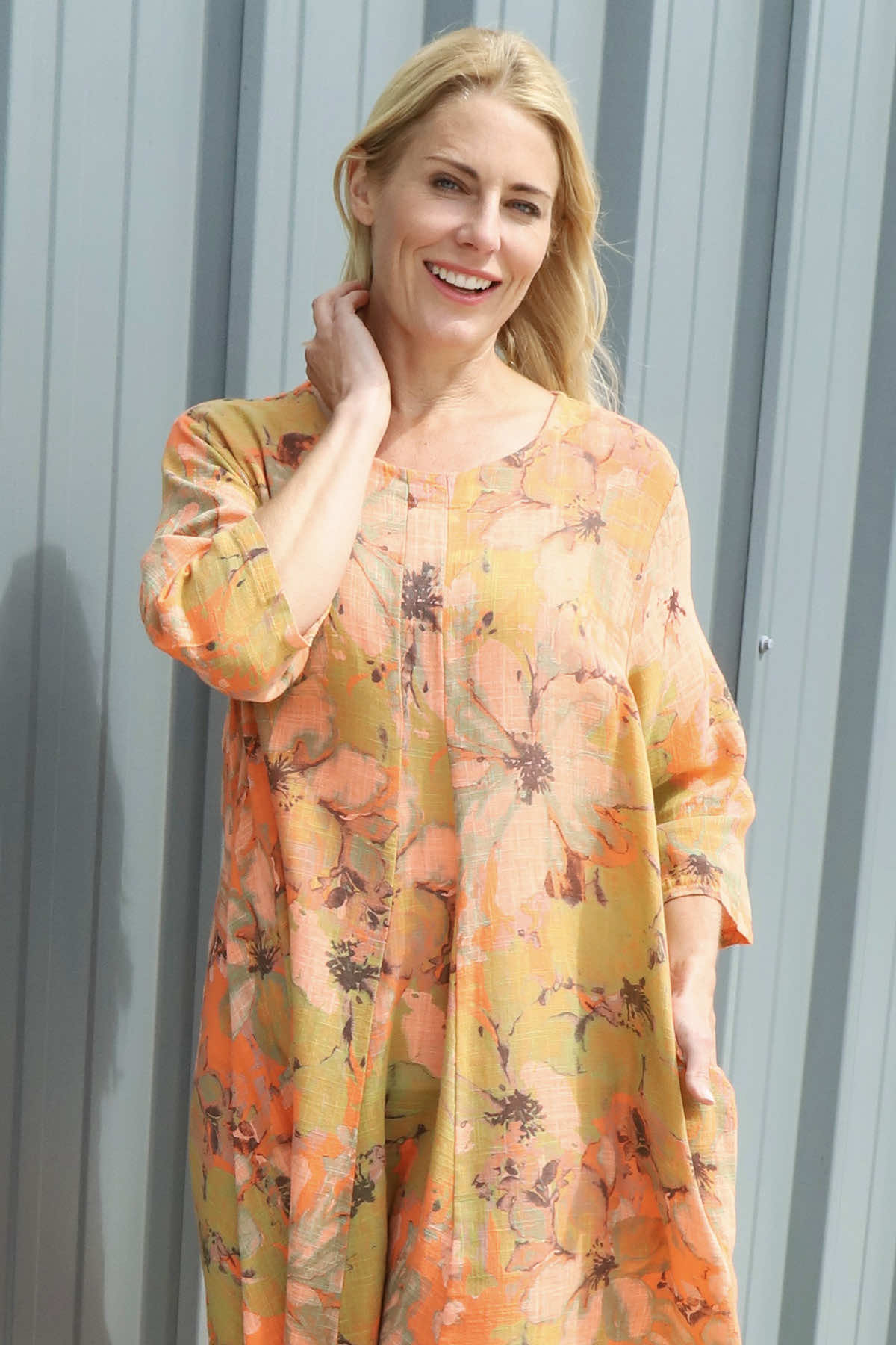 Eleni Print Linen Dress Orange