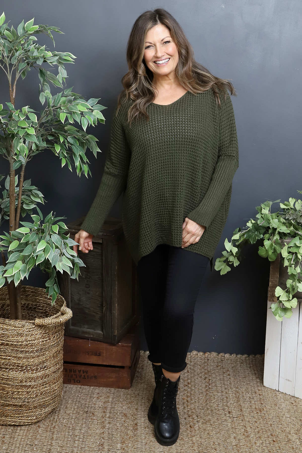 Albertina Waffle Jumper Khaki