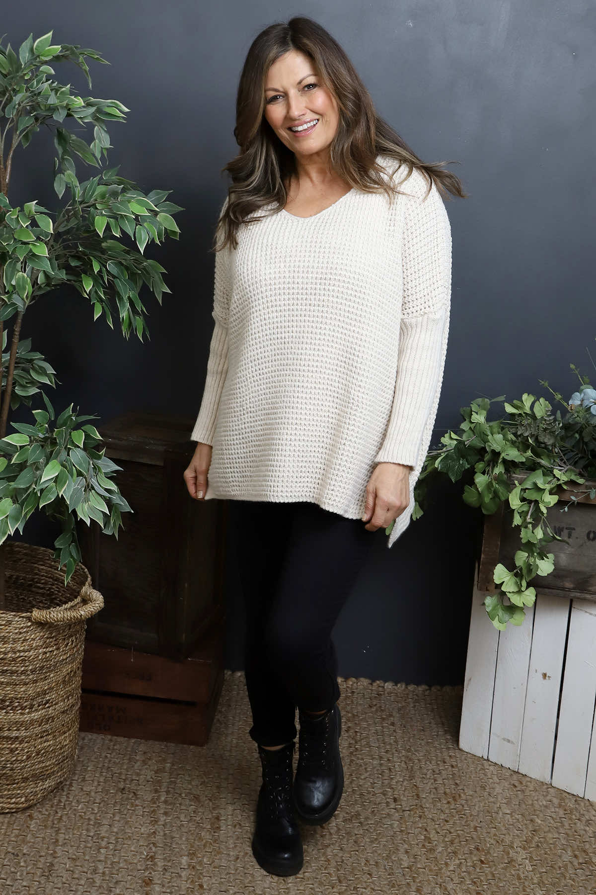 Albertina Waffle Jumper Stone