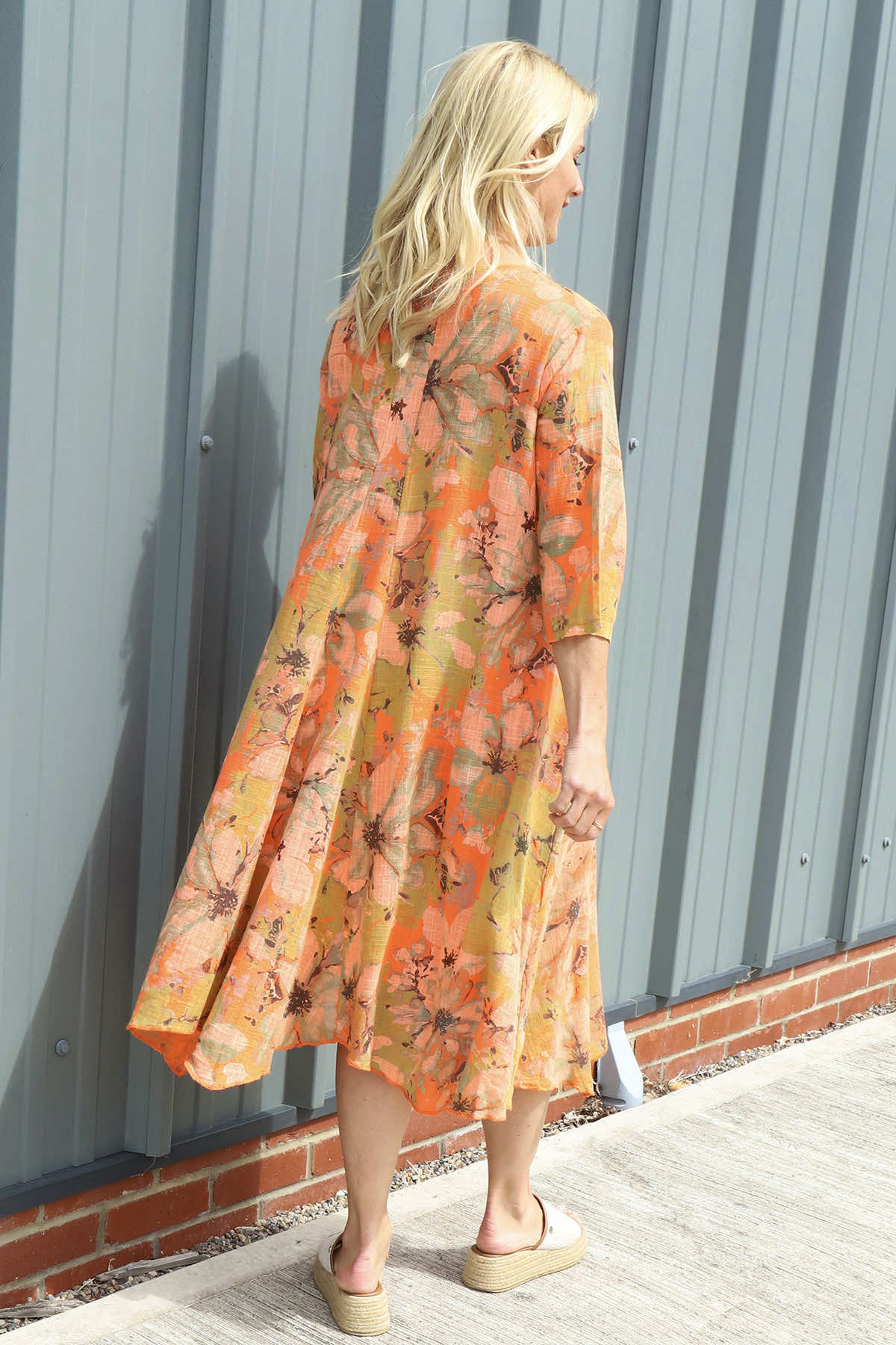 Eleni Print Linen Dress Orange