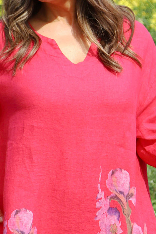 Lyla Floral Linen Dress Hot Pink - Image 3