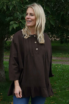 Dawsmere Button Linen Top Cocoa