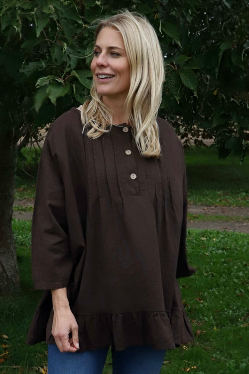Dawsmere Button Linen Top Cocoa - Image 1