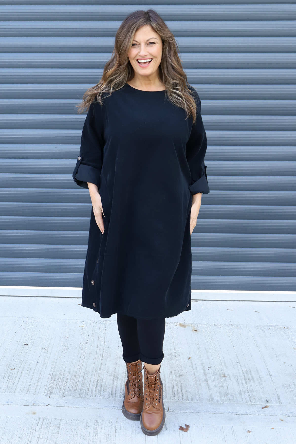 Deborah Needlecord Dress Black