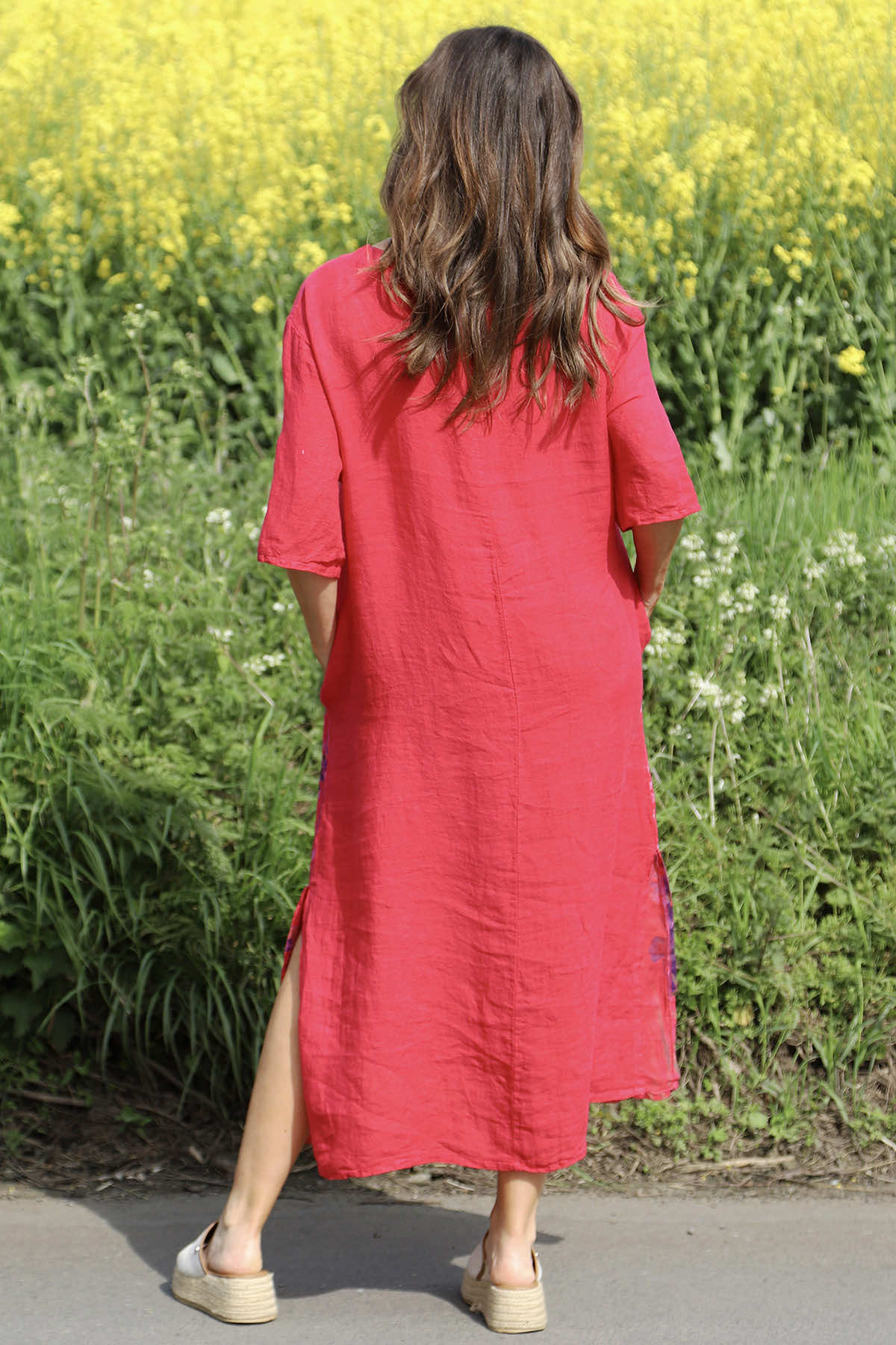 Lyla Floral Linen Dress Hot Pink