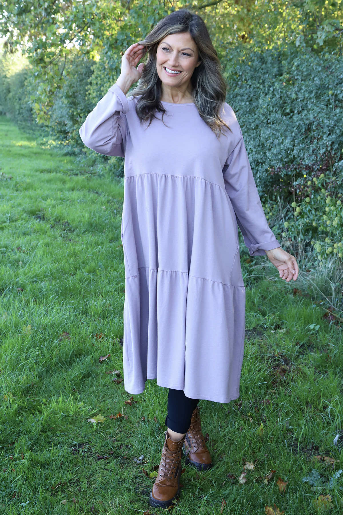 Petunia Tiered Cotton Dress Mauve