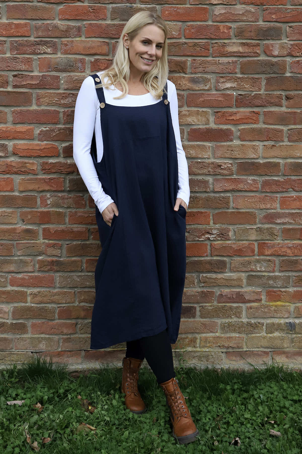 Adina Linen Pinafore Dress Navy