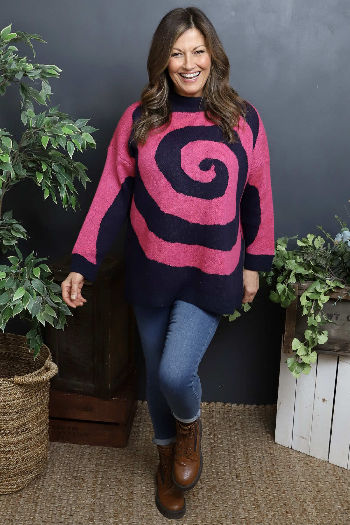 Blakeley Spiral Knit Jumper Fuchsia