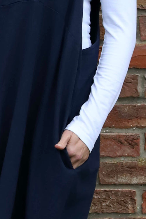 Adina Linen Pinafore Dress Navy - Image 3