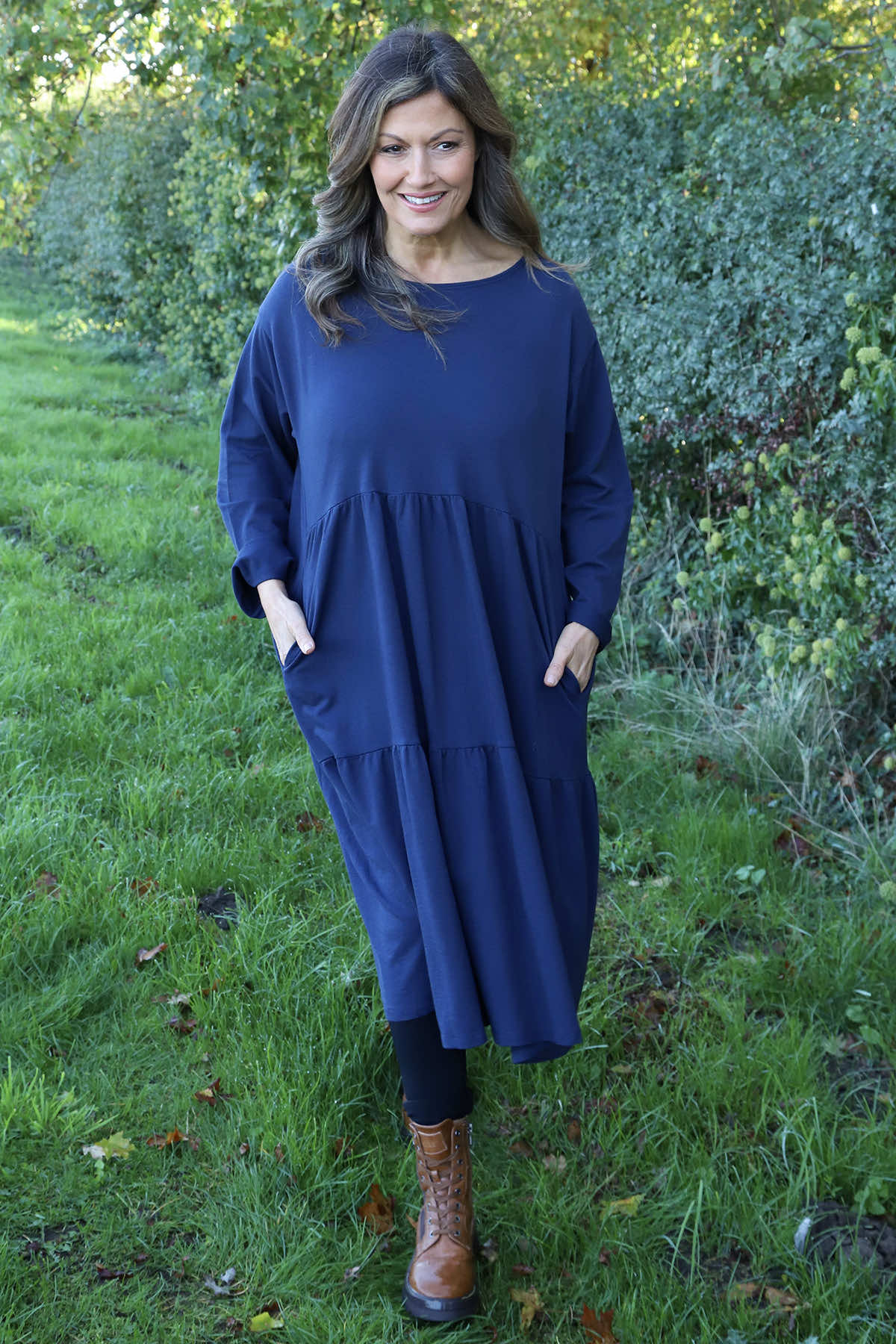 Petunia Tiered Cotton Dress Navy