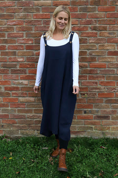 Adina Linen Pinafore Dress Navy