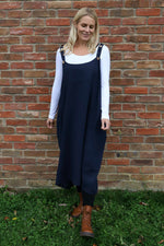 Adina Linen Pinafore Dress Navy Navy - Adina Linen Pinafore Dress Navy