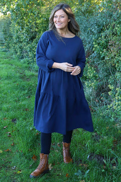 Petunia Tiered Cotton Dress Navy