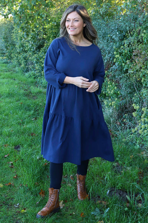 Petunia Tiered Cotton Dress Navy