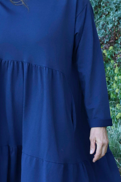 Petunia Tiered Cotton Dress Navy - Image 3
