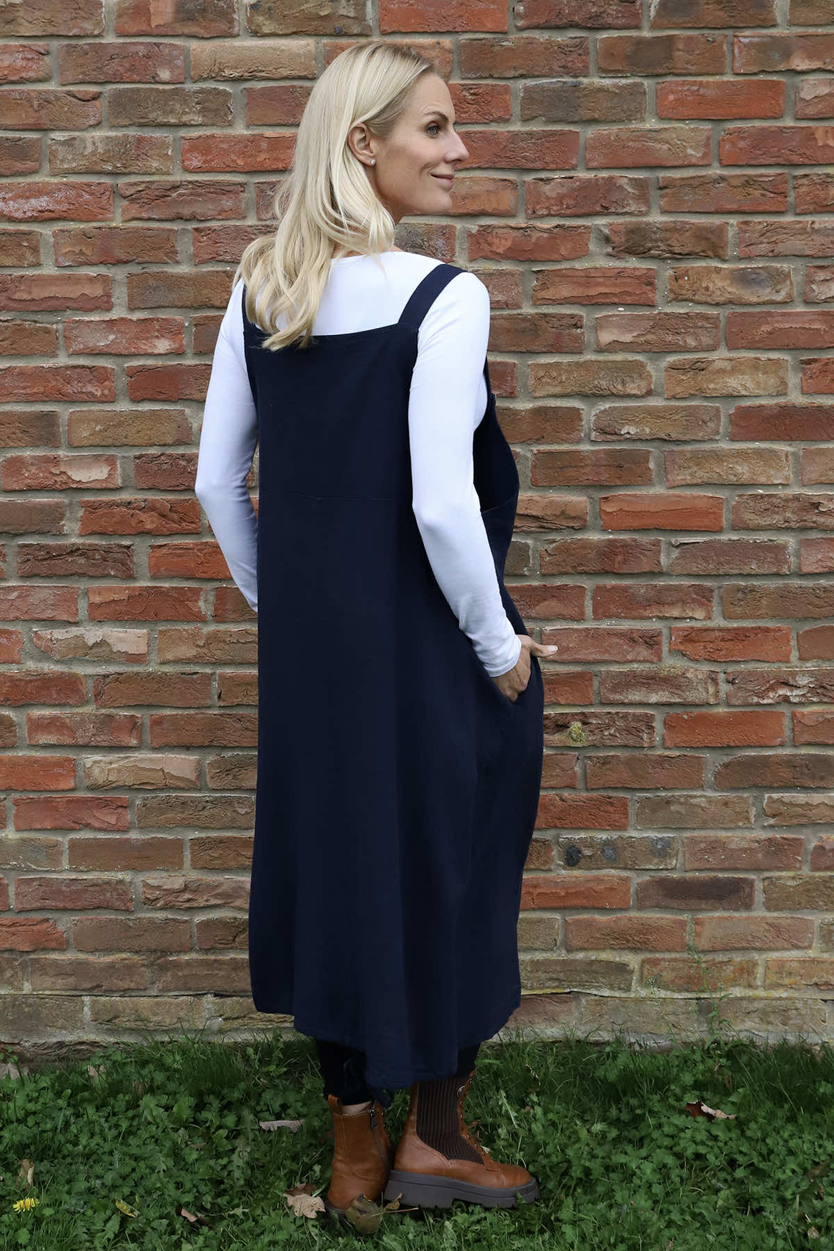Adina Linen Pinafore Dress Navy