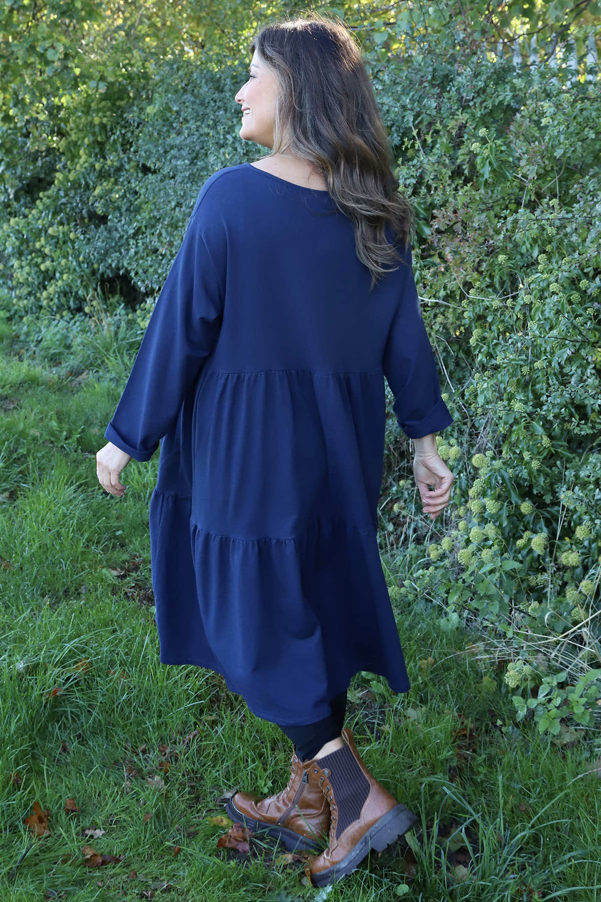 Petunia Tiered Cotton Dress Navy