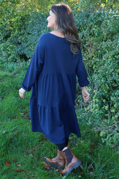 Petunia Tiered Cotton Dress Navy - Image 4