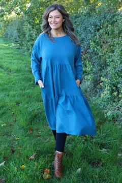 Petunia Tiered Cotton Dress Teal