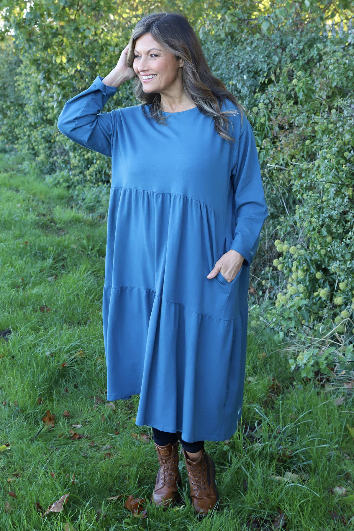 Petunia Tiered Cotton Dress Teal