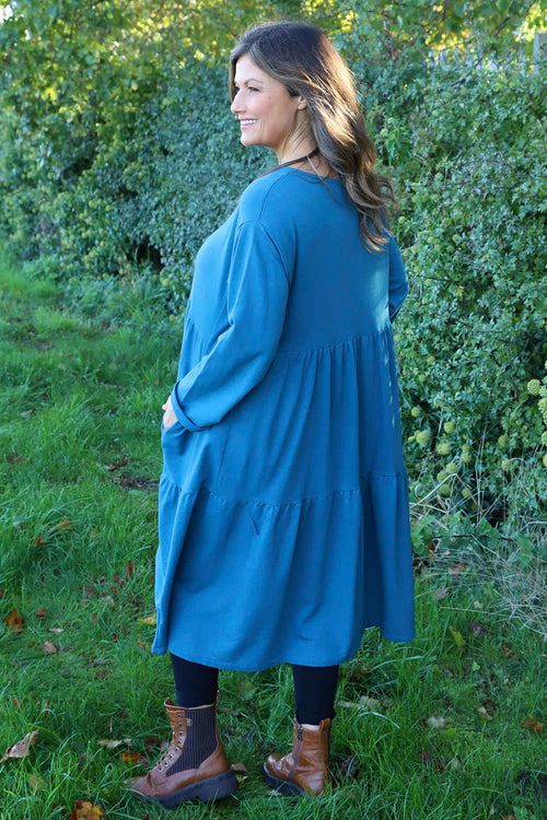 Petunia Tiered Cotton Dress Teal - Image 4