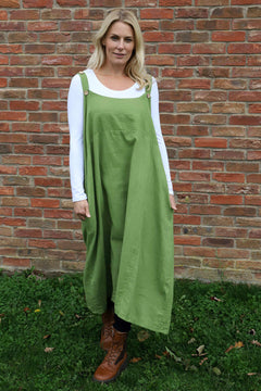 Adina Linen Pinafore Dress Olive