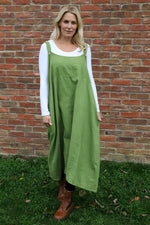 Adina Linen Pinafore Dress Olive Olive - Adina Linen Pinafore Dress Olive