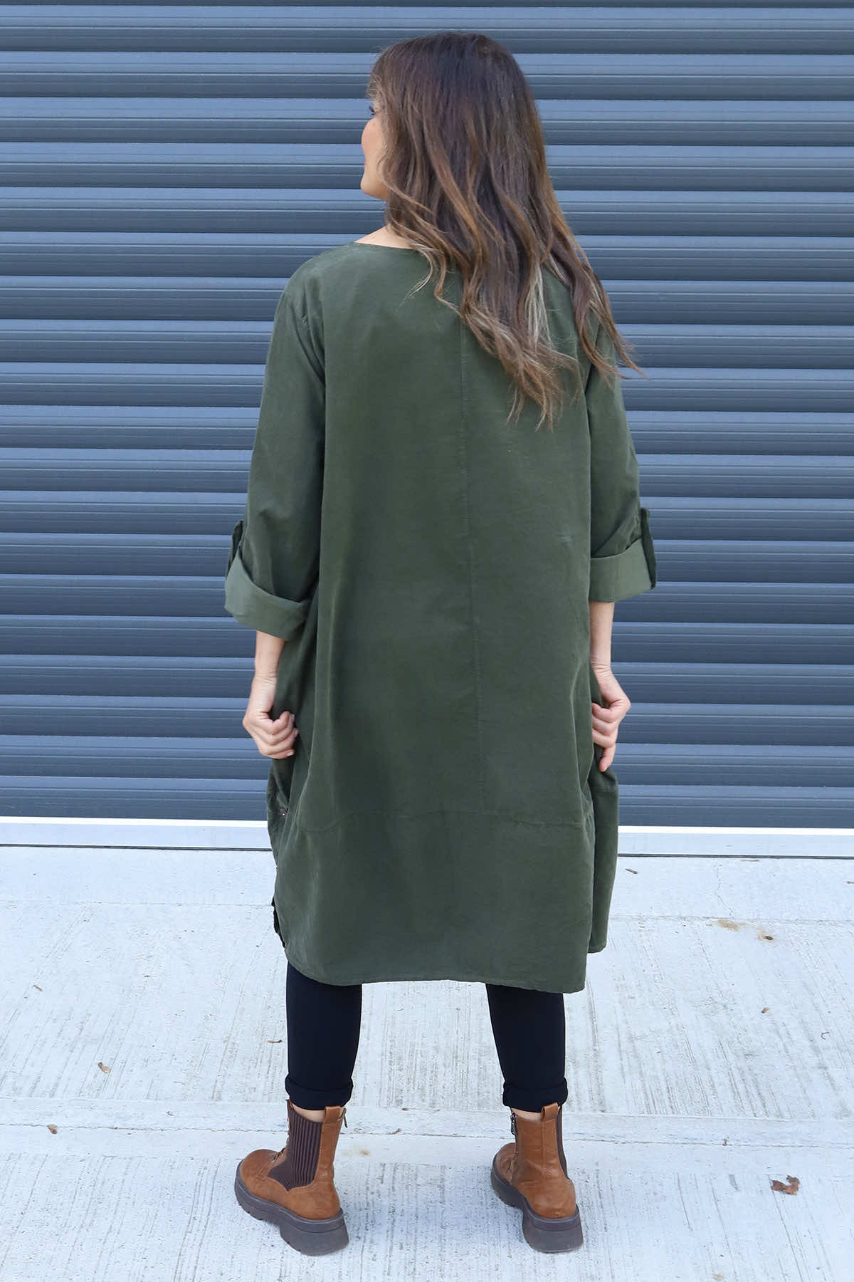 Deborah Needlecord Dress Khaki