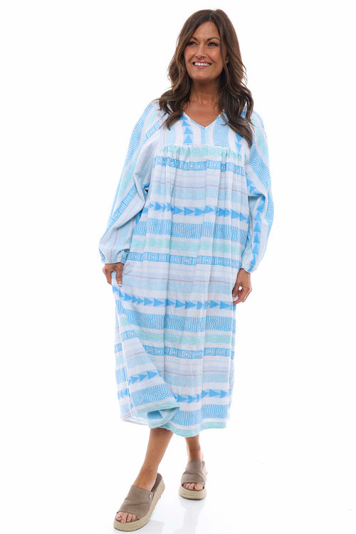 Tozi Pattern Cotton Dress Blue - Image 6