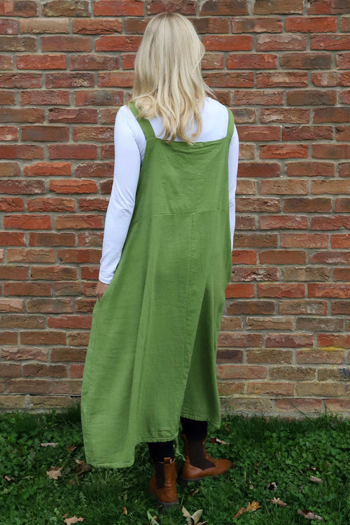 Adina Linen Pinafore Dress Olive - Image 4